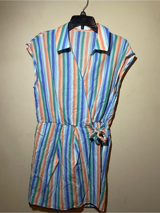 Molly Bracken Pants - Le Bain Par Molly Bracken Striped Wrap Romper Size L Pastel Tie Waist Collared